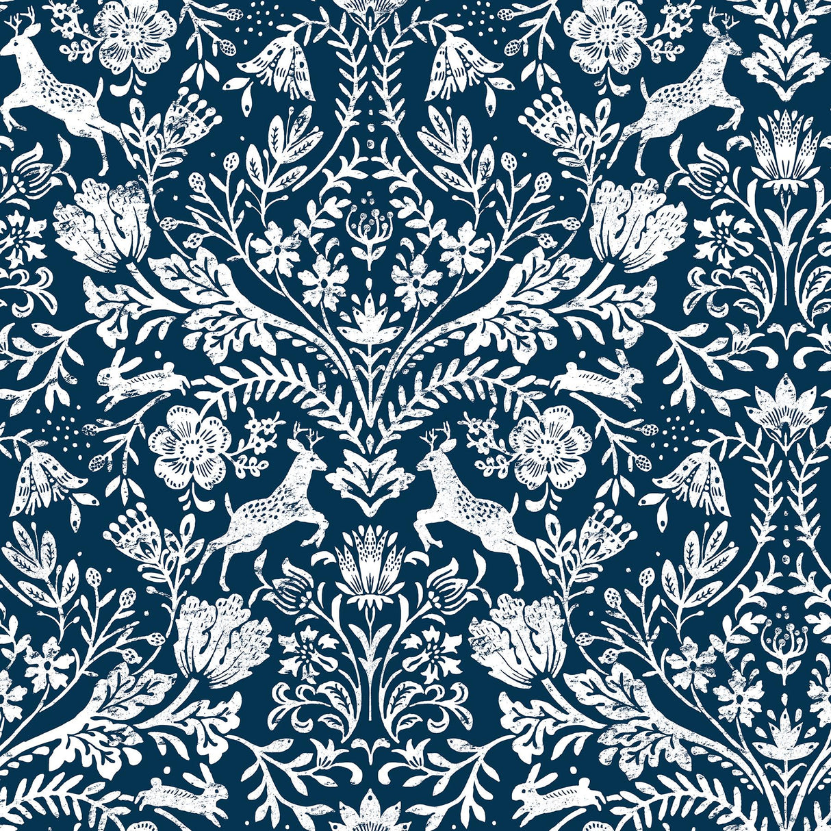 York Forest Dance Navy Damask Wallpaper