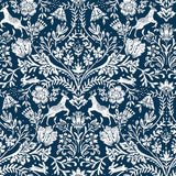 York Forest Dance Navy Damask Wallpaper
