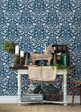 York Forest Dance Navy Damask Wallpaper