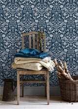 York Forest Dance Navy Damask Wallpaper