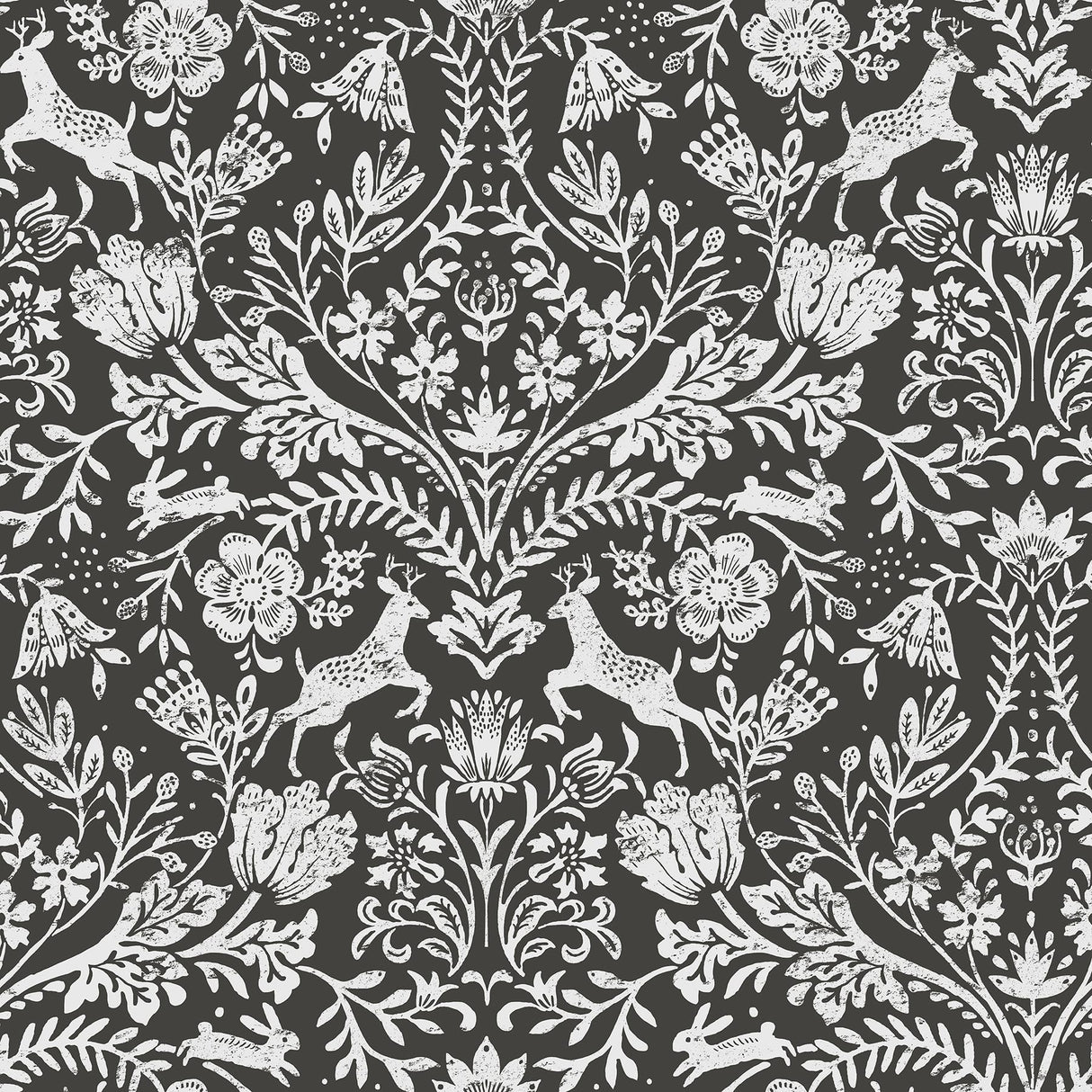 York Forest Dance Charcoal Damask Wallpaper