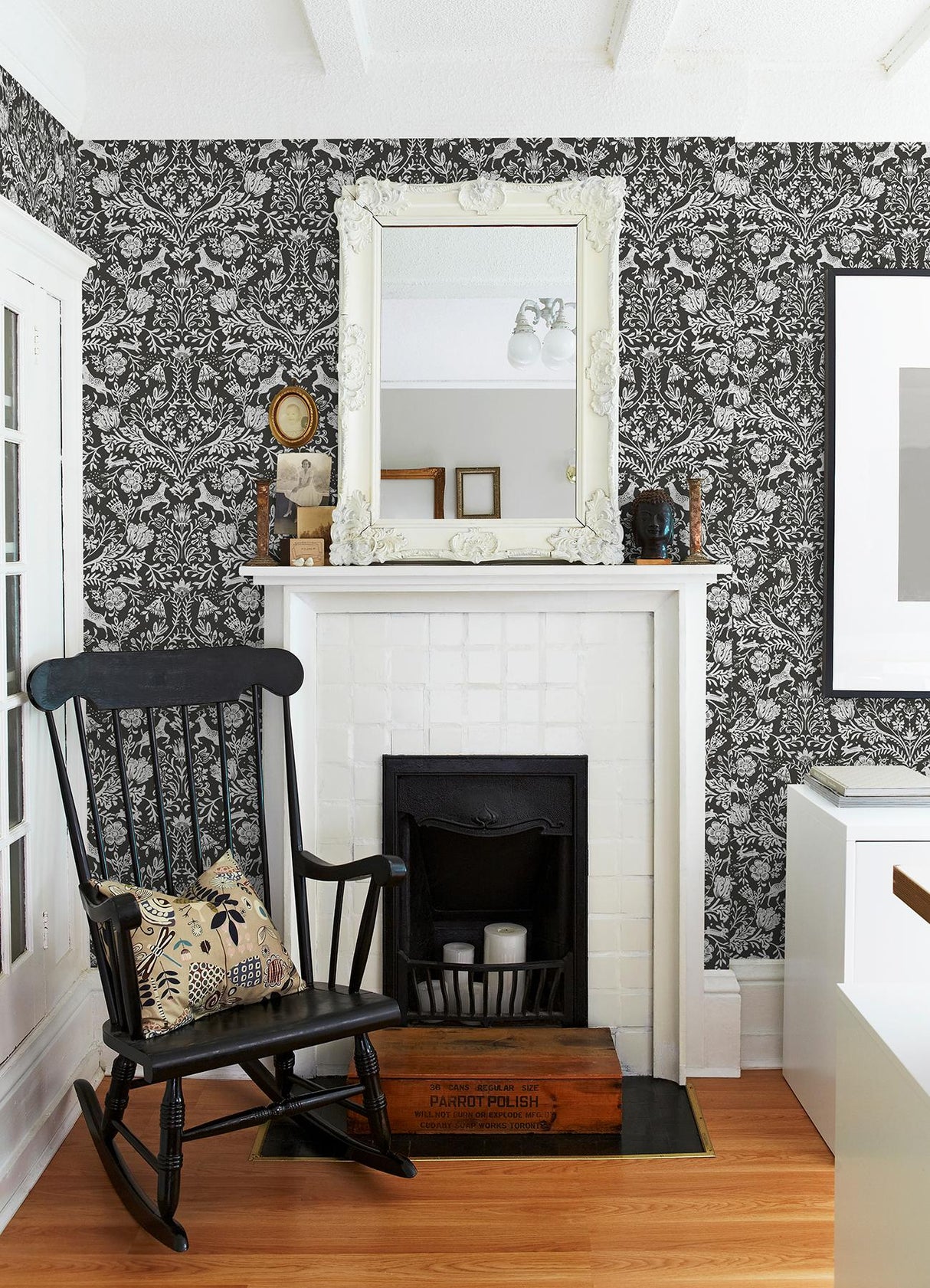 York Forest Dance Charcoal Damask Wallpaper