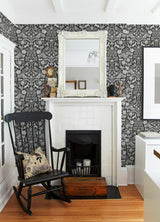 York Forest Dance Charcoal Damask Wallpaper