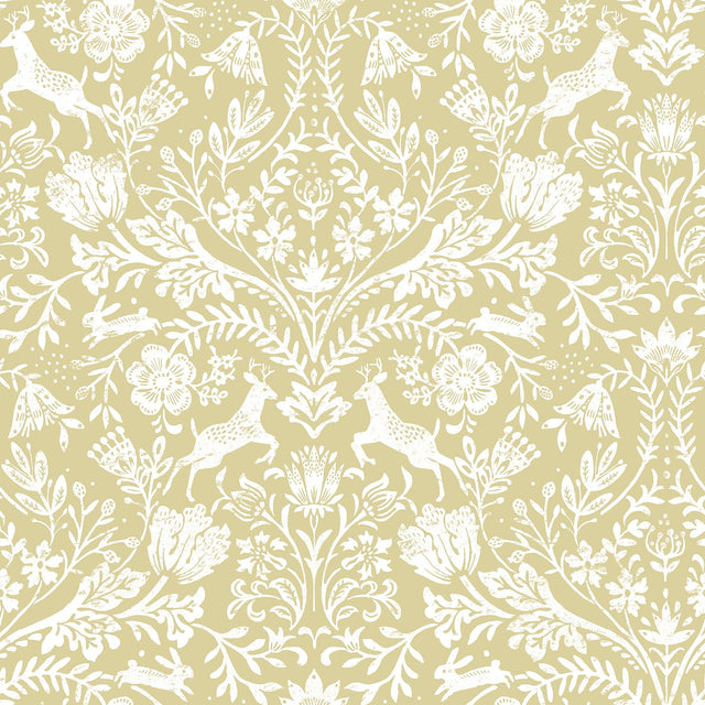York Forest Dance Honey Damask Wallpaper
