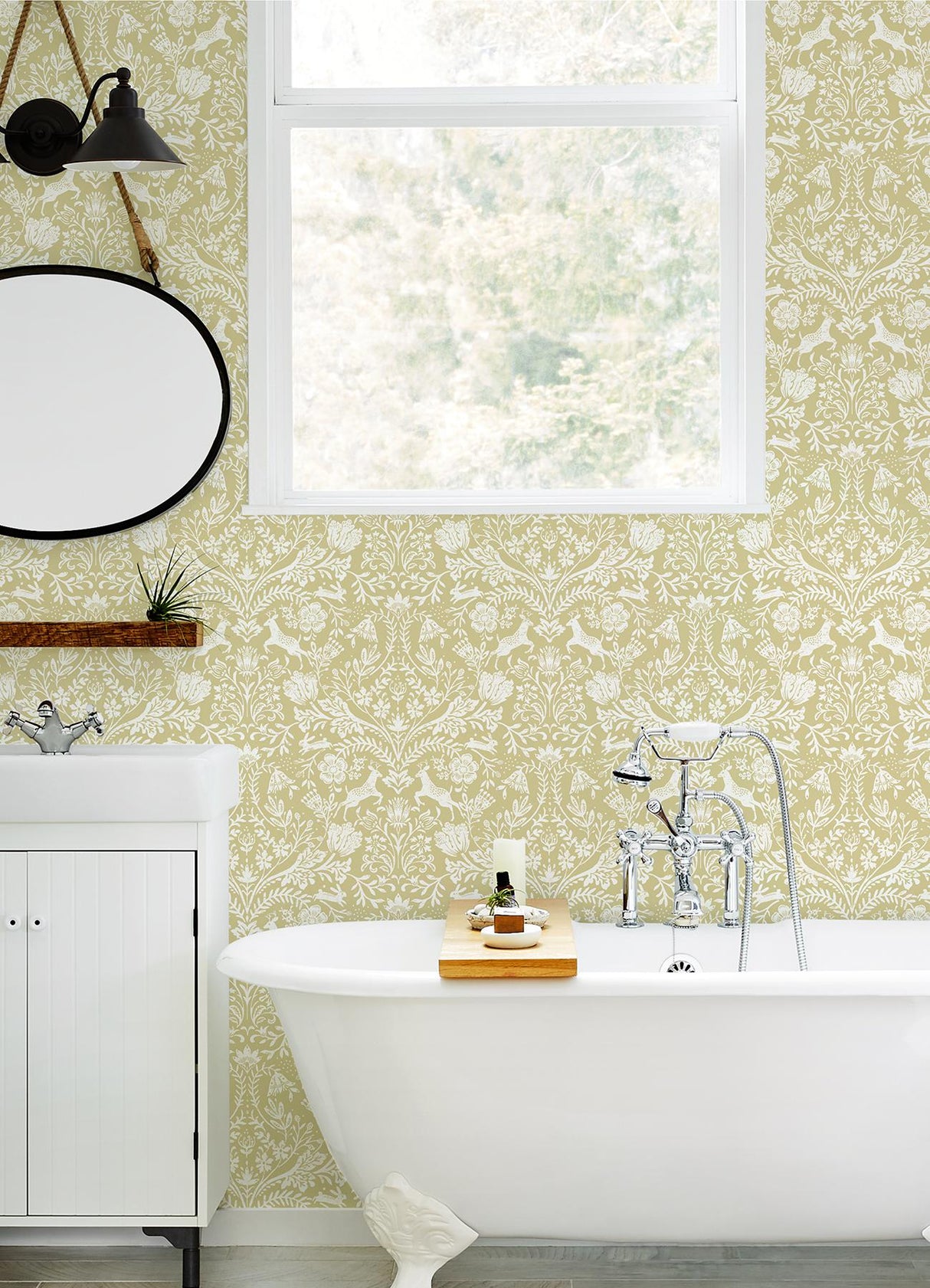 York Forest Dance Honey Damask Wallpaper