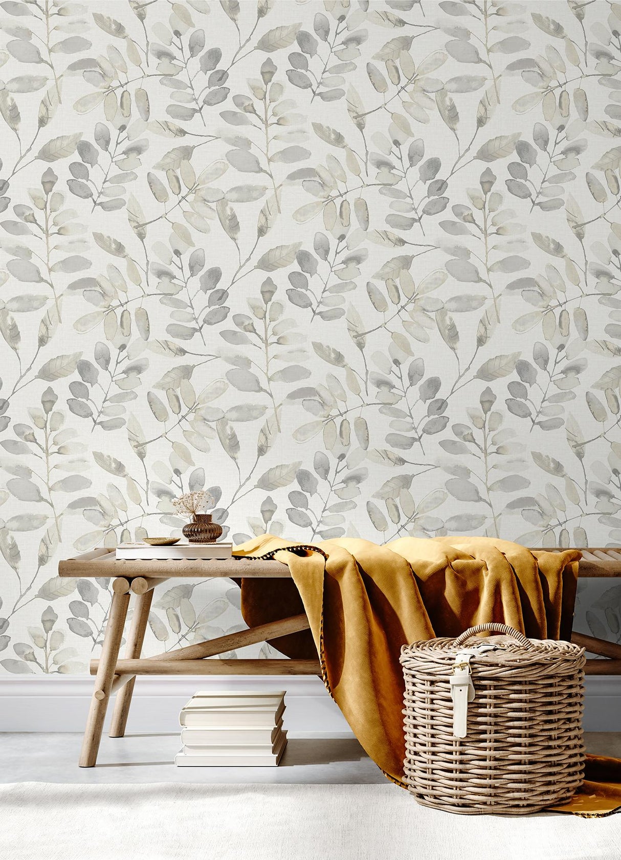 York Pinnate Taupe Leaves Wallpaper