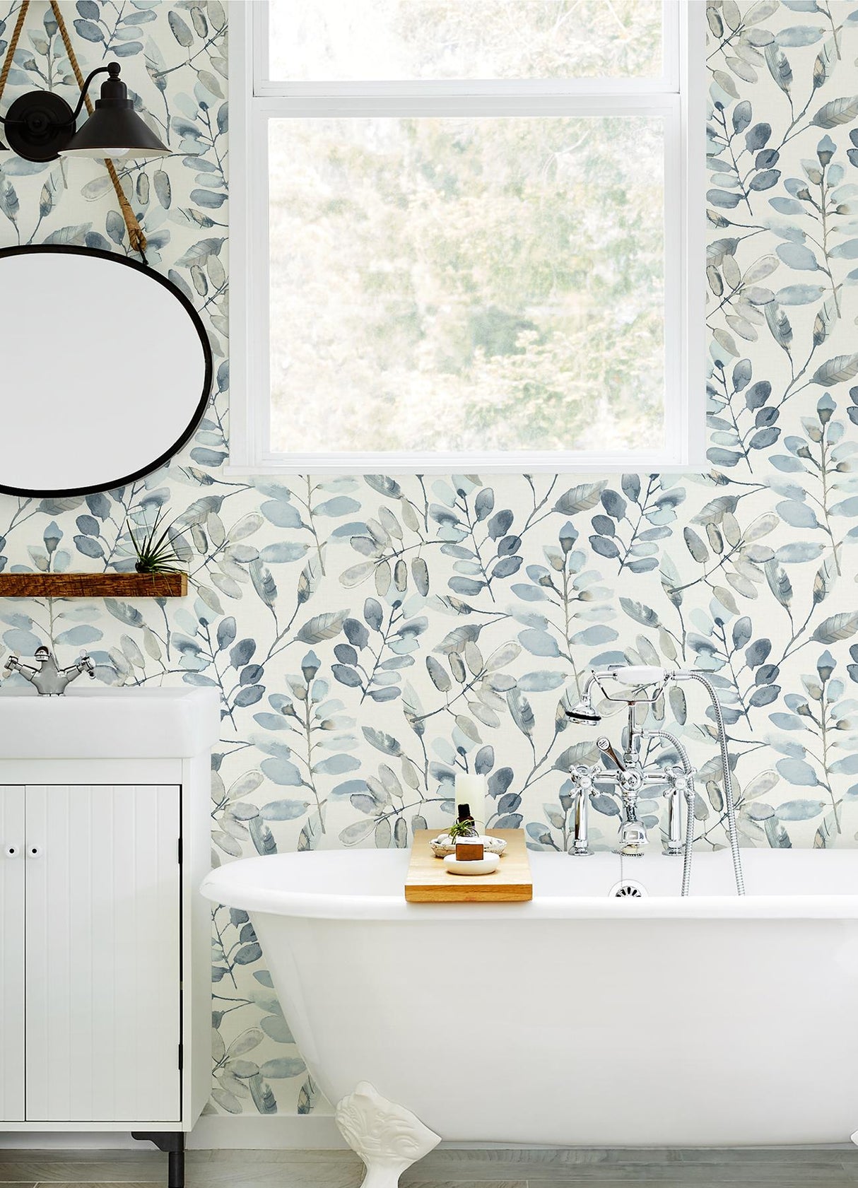 York Pinnate Blue Leaves Wallpaper