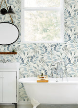 York Pinnate Blue Leaves Wallpaper