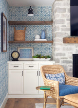 York Concord Blue Medallion Wallpaper