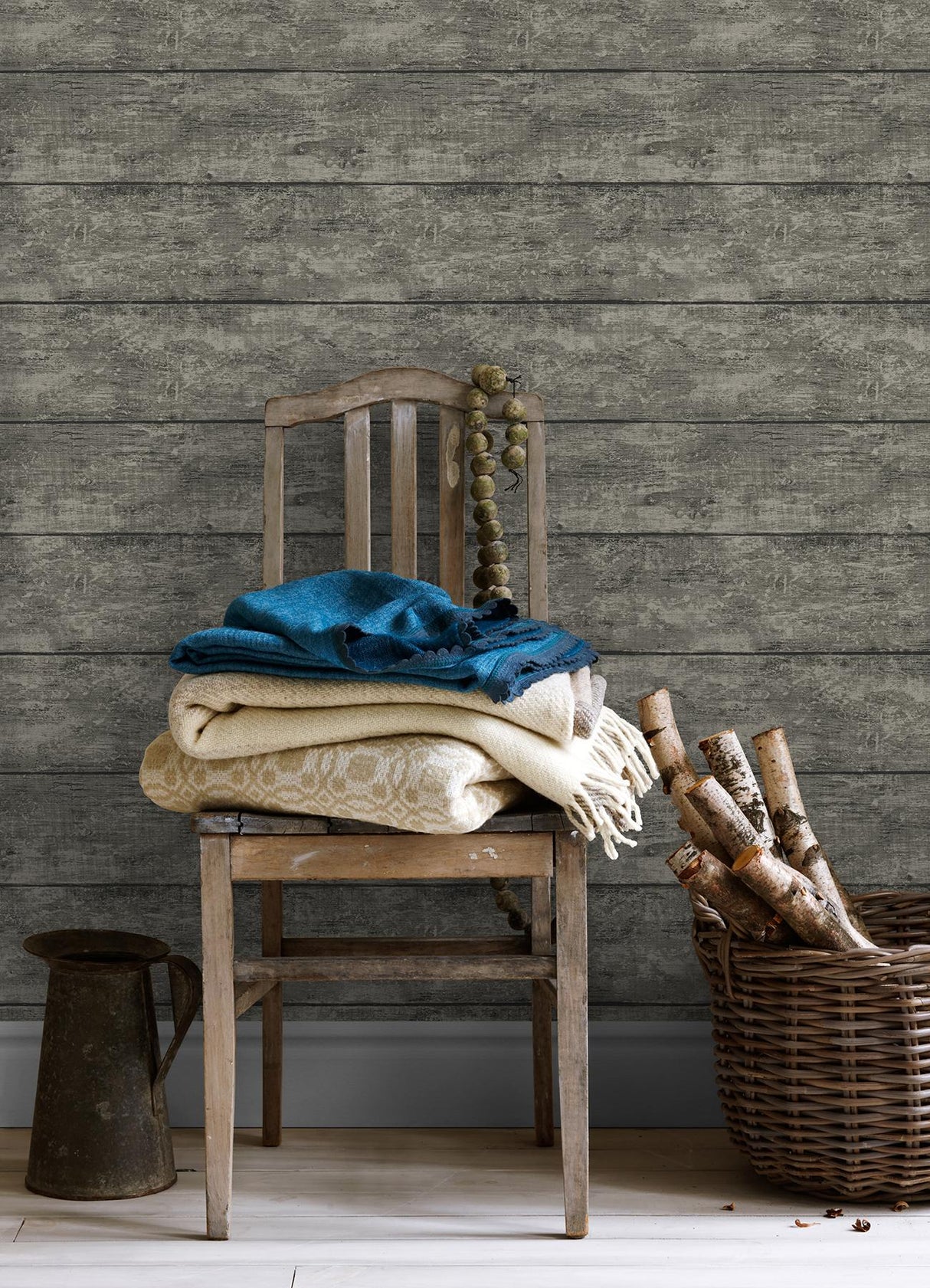 York Cabin Charcoal Wood Planks Wallpaper
