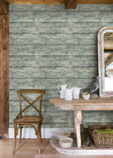 York Cabin Teal Wood Planks Wallpaper