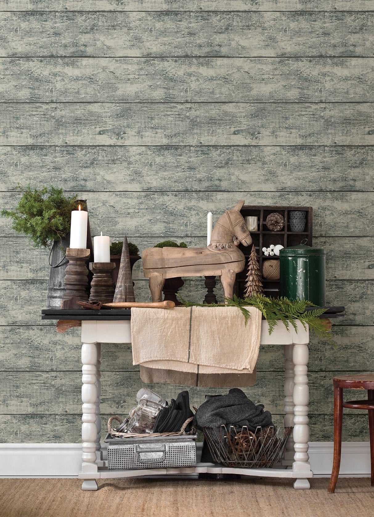York Cabin Teal Wood Planks Wallpaper
