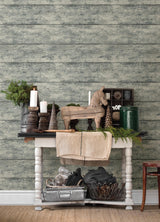 York Cabin Teal Wood Planks Wallpaper