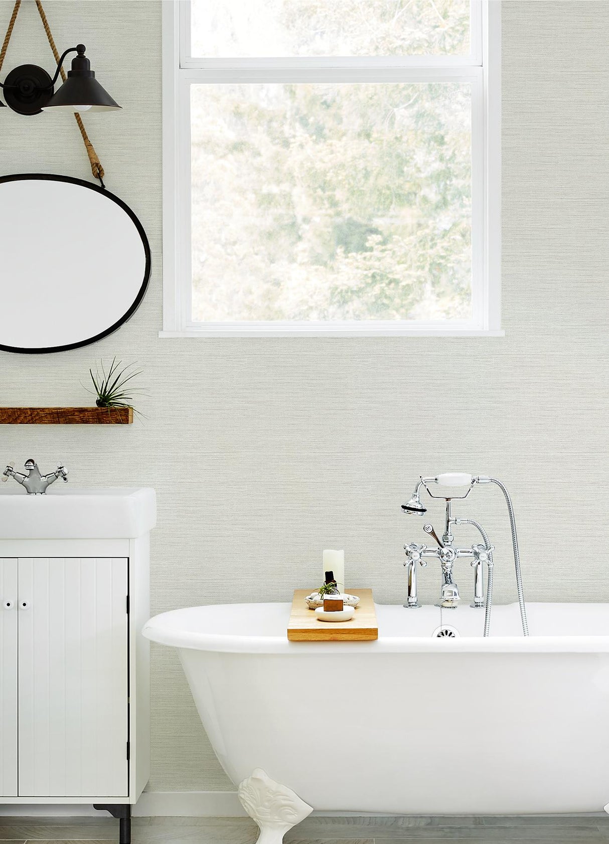York Agave Light Grey Faux Grasscloth Wallpaper