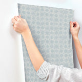 York Button Block Blue Geometric Wallpaper