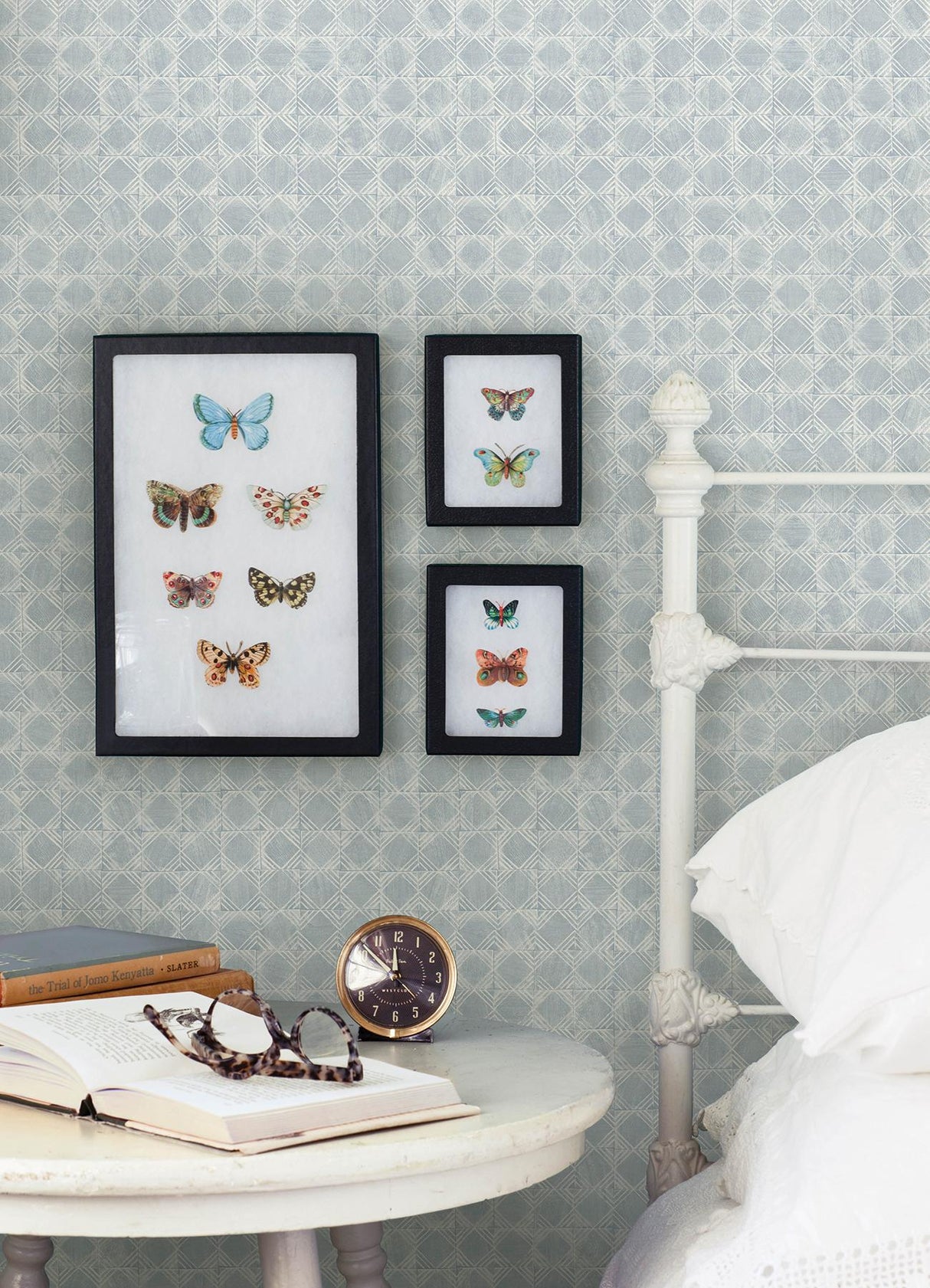 York Button Block Blue Geometric Wallpaper