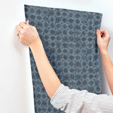 York Button Block Navy Geometric Wallpaper