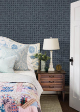 York Button Block Navy Geometric Wallpaper