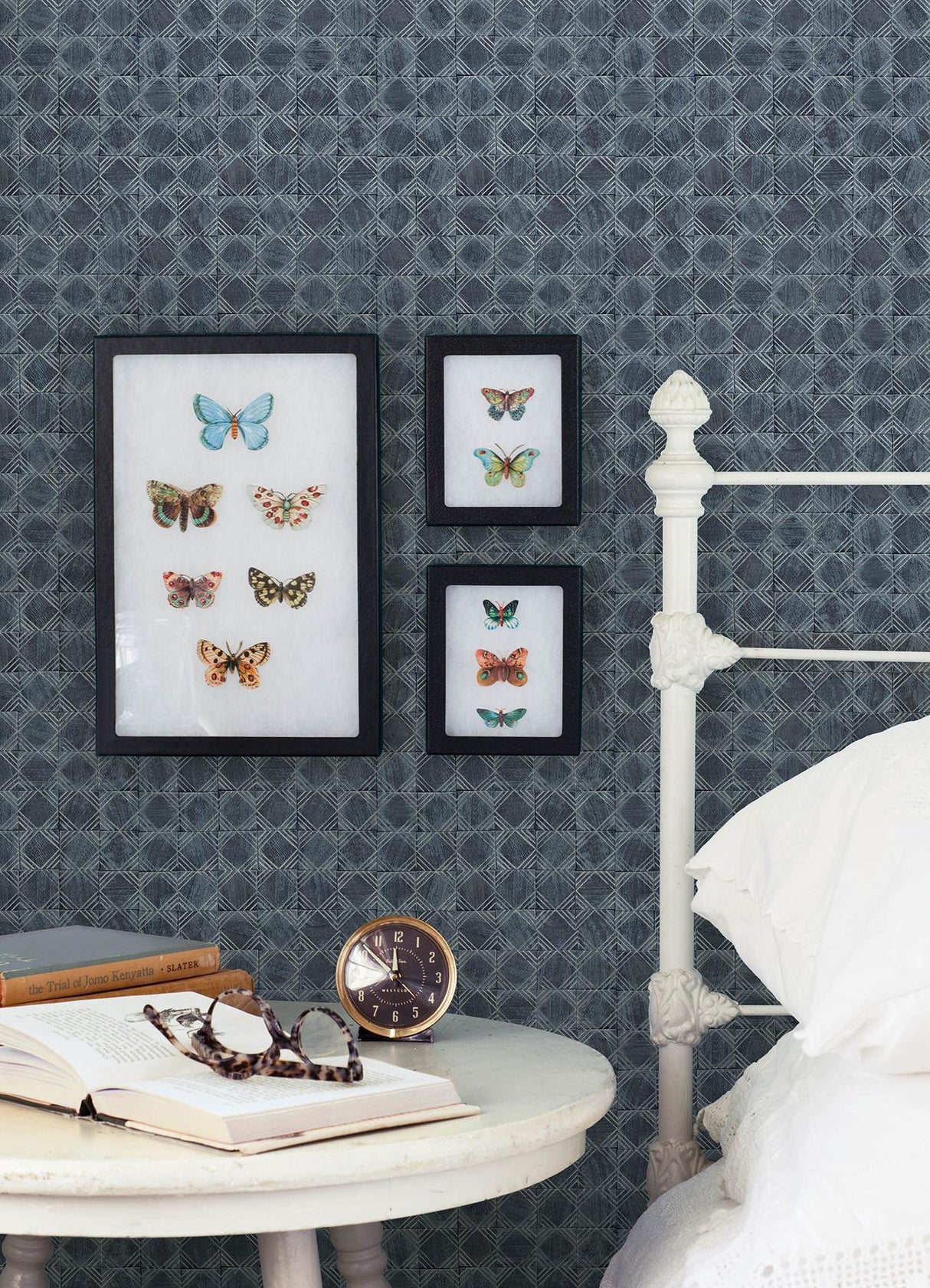York Button Block Navy Geometric Wallpaper