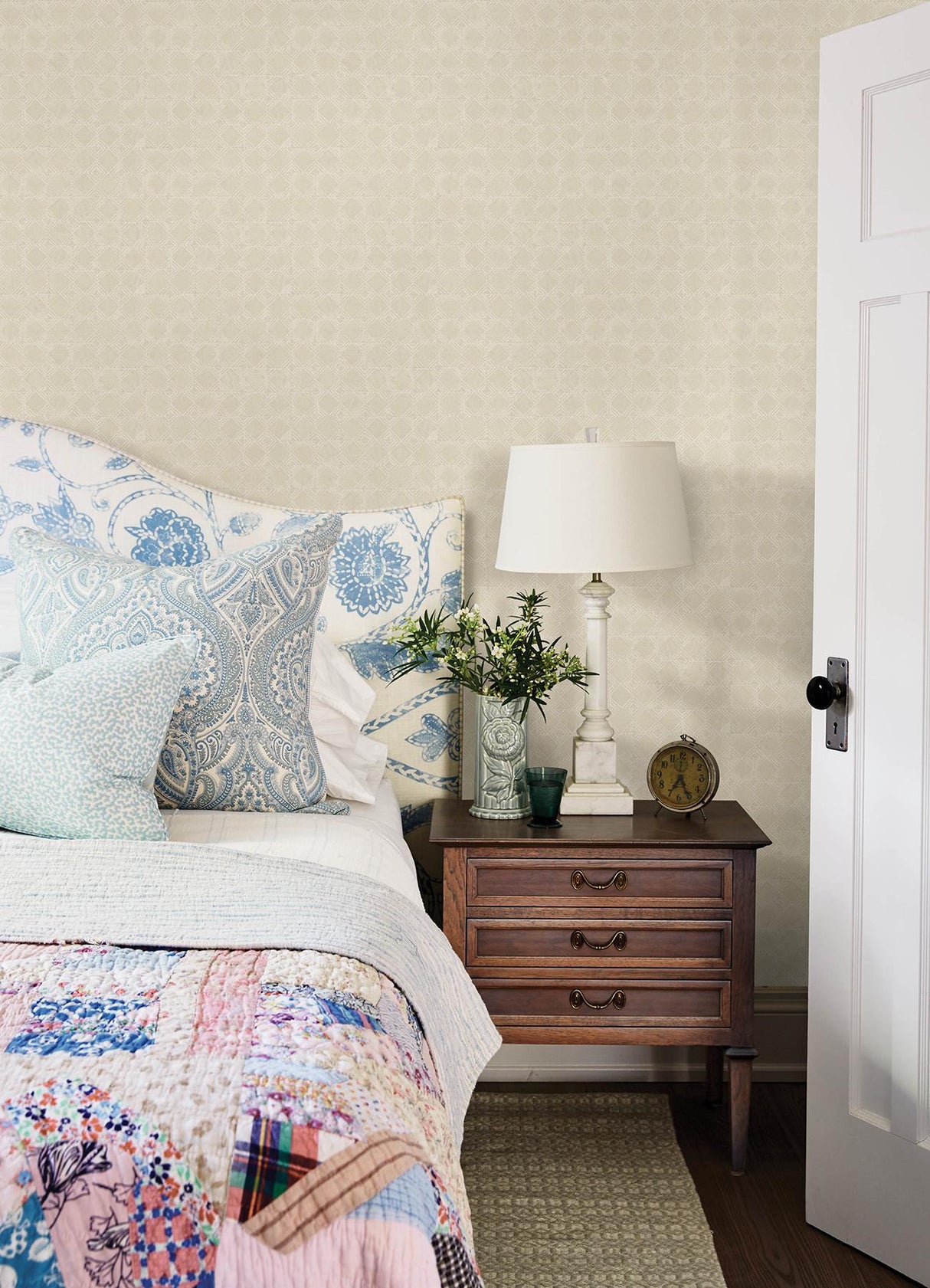York Button Block Taupe Geometric Wallpaper