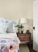 York Button Block Taupe Geometric Wallpaper
