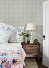York Button Block Aqua Geometric Wallpaper