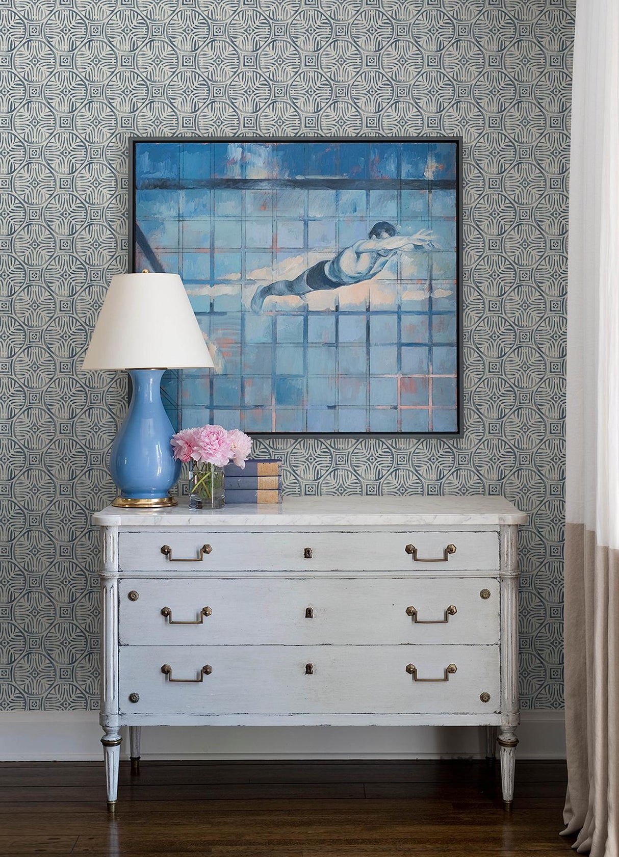 York Sandee Navy Medallion Wallpaper