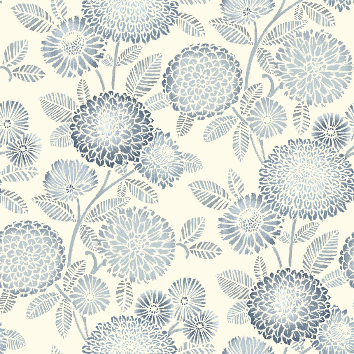 York Zalipie Blue Floral Trail Wallpaper