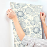 York Zalipie Blue Floral Trail Wallpaper