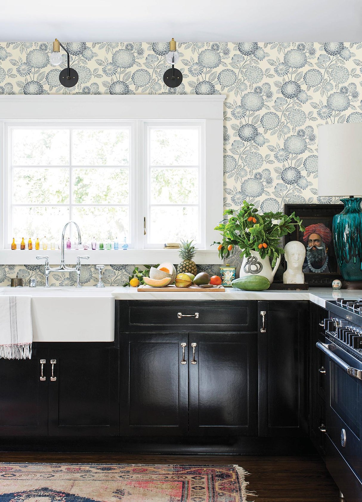 York Zalipie Blue Floral Trail Wallpaper