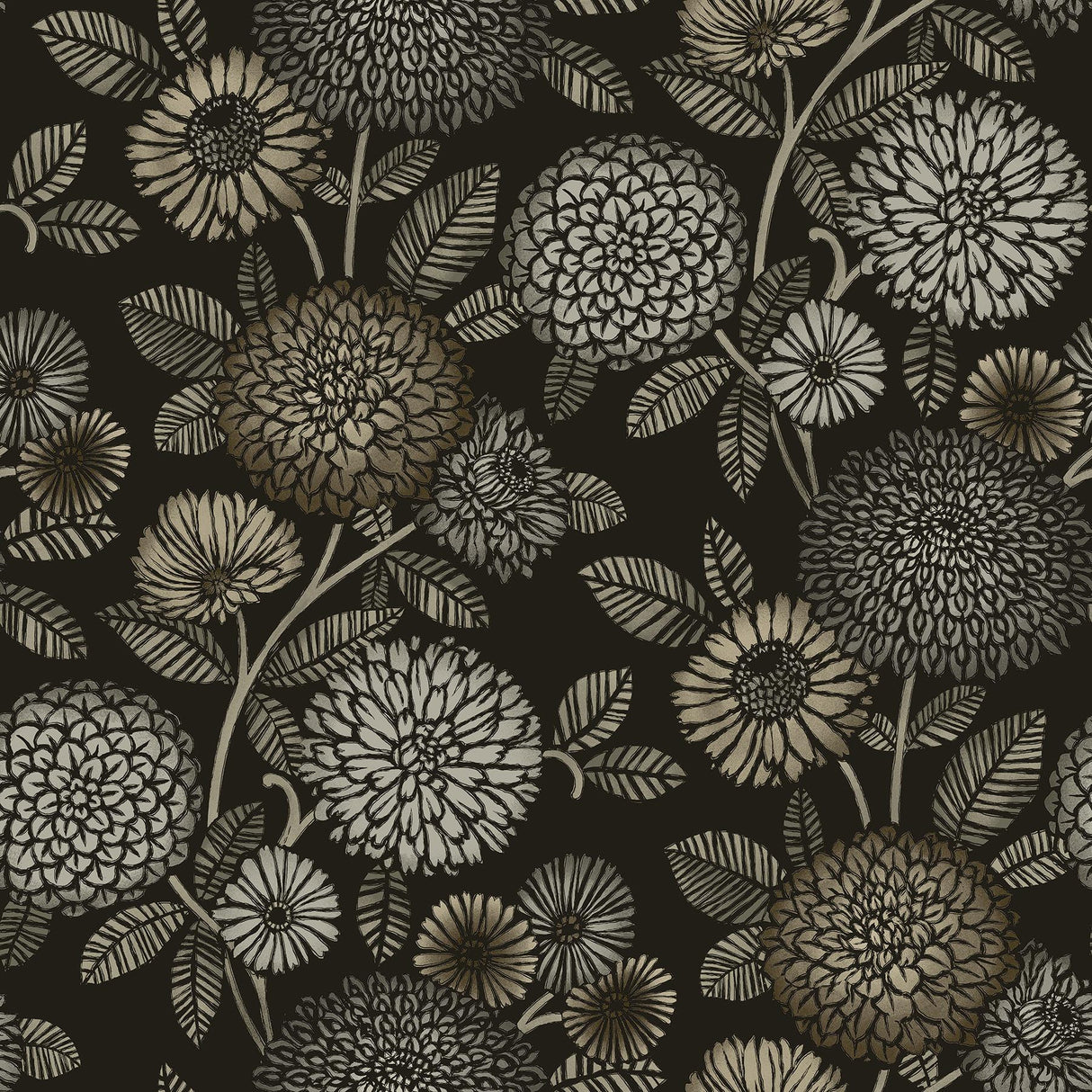 York Zalipie Black Floral Trail Wallpaper