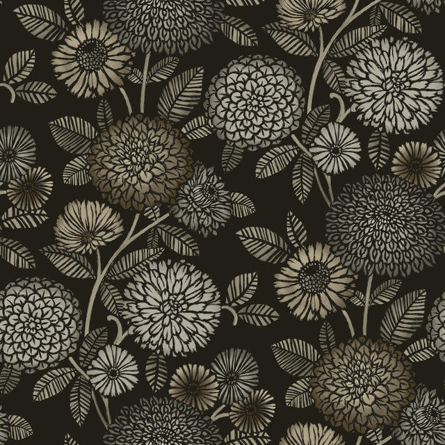 York Zalipie Black Floral Trail Wallpaper