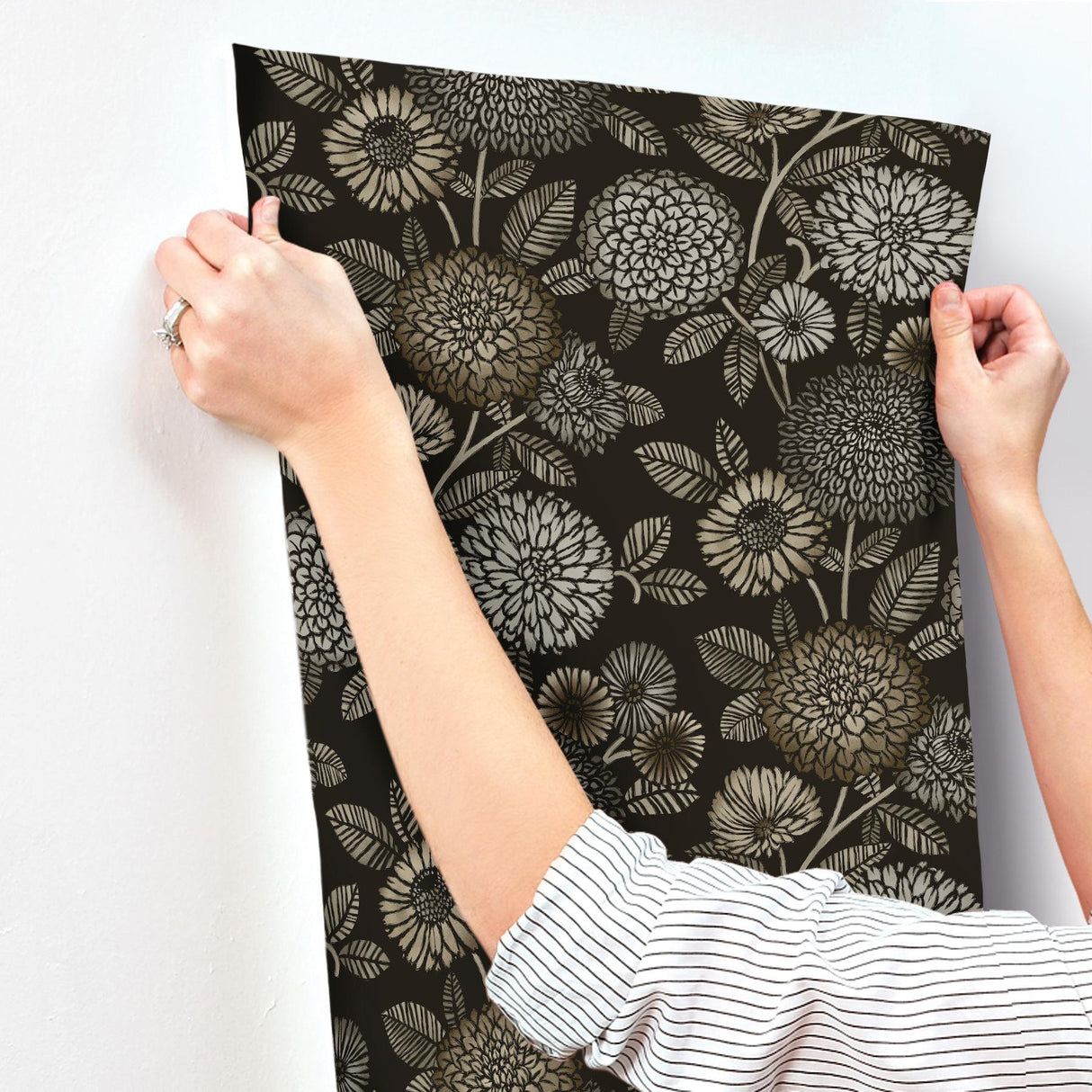 York Zalipie Black Floral Trail Wallpaper