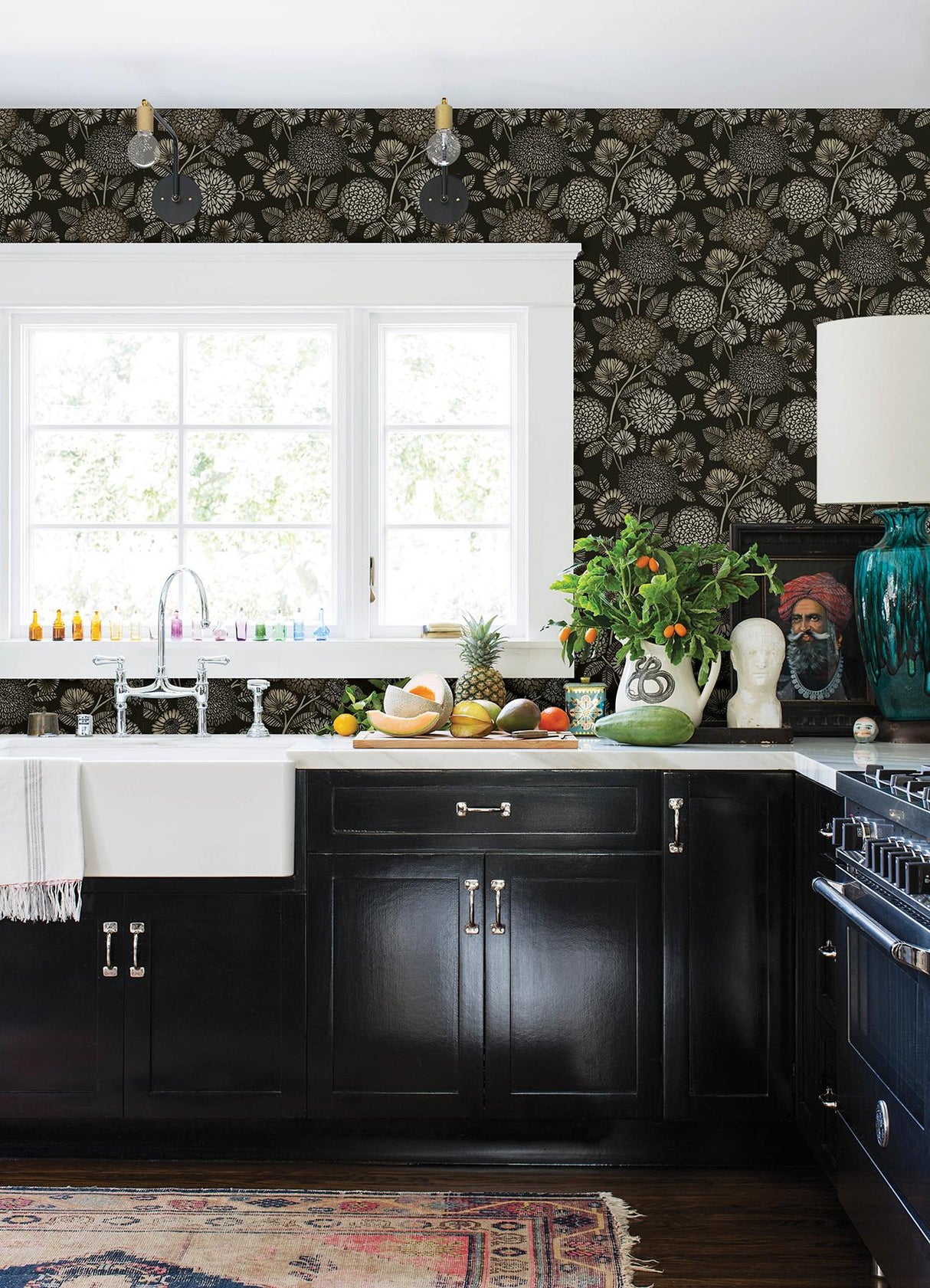 York Zalipie Black Floral Trail Wallpaper