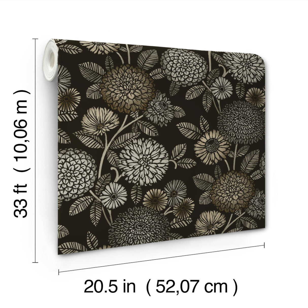 York Zalipie Black Floral Trail Wallpaper