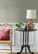 York Karachi Light Blue Wooden Damask Wallpaper