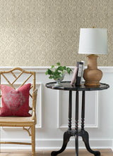York Karachi Cream Wooden Damask Wallpaper
