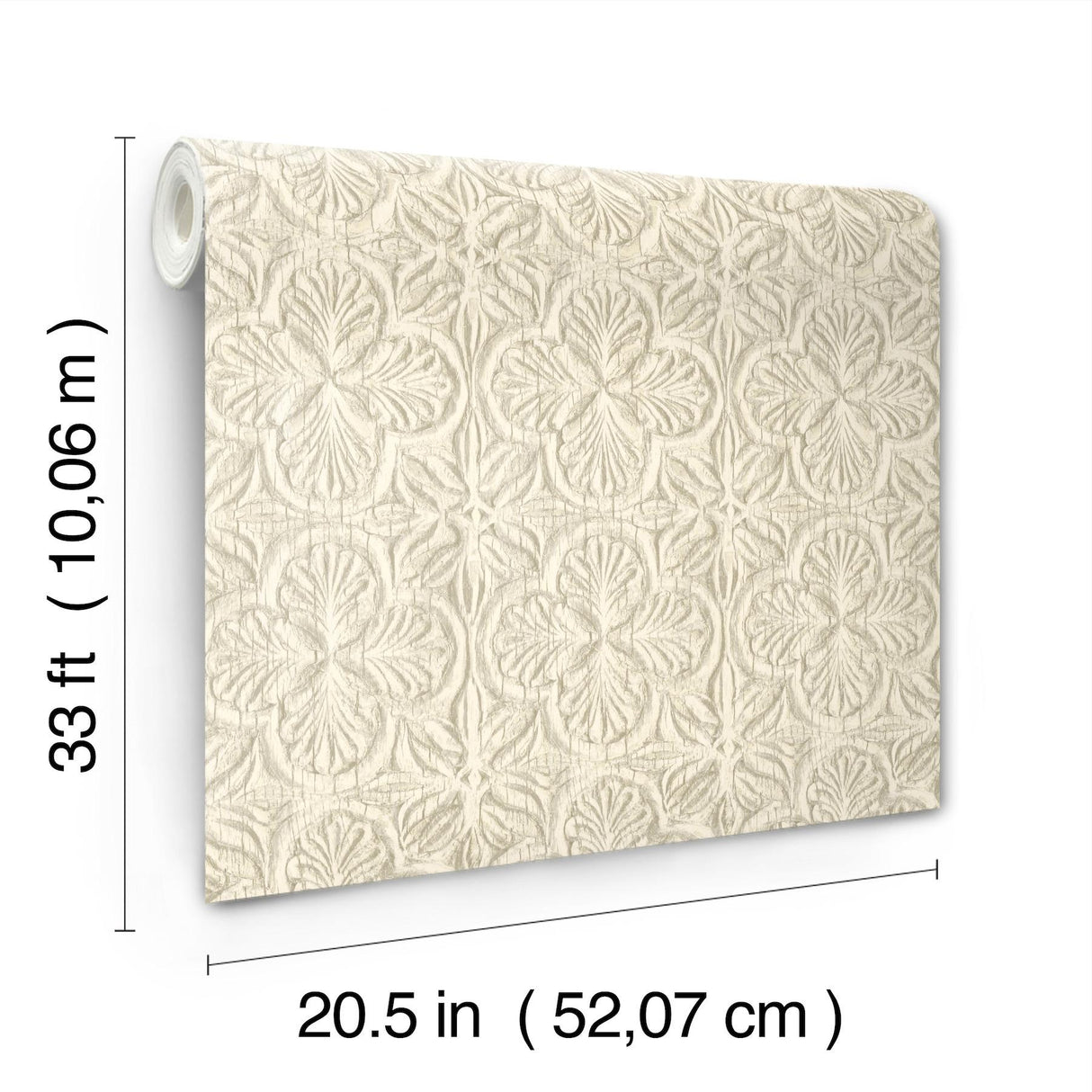 York Karachi Cream Wooden Damask Wallpaper
