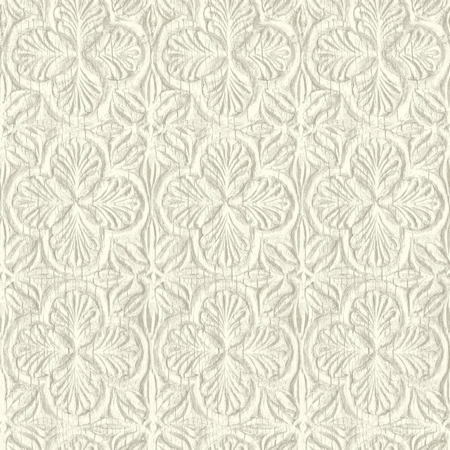 York Karachi White Wooden Damask Wallpaper