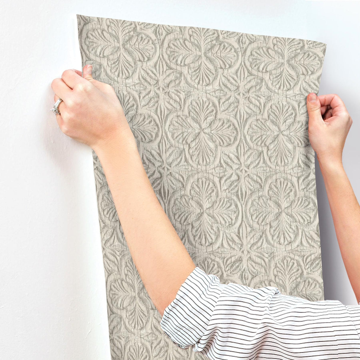 York Karachi Taupe Wooden Damask Wallpaper