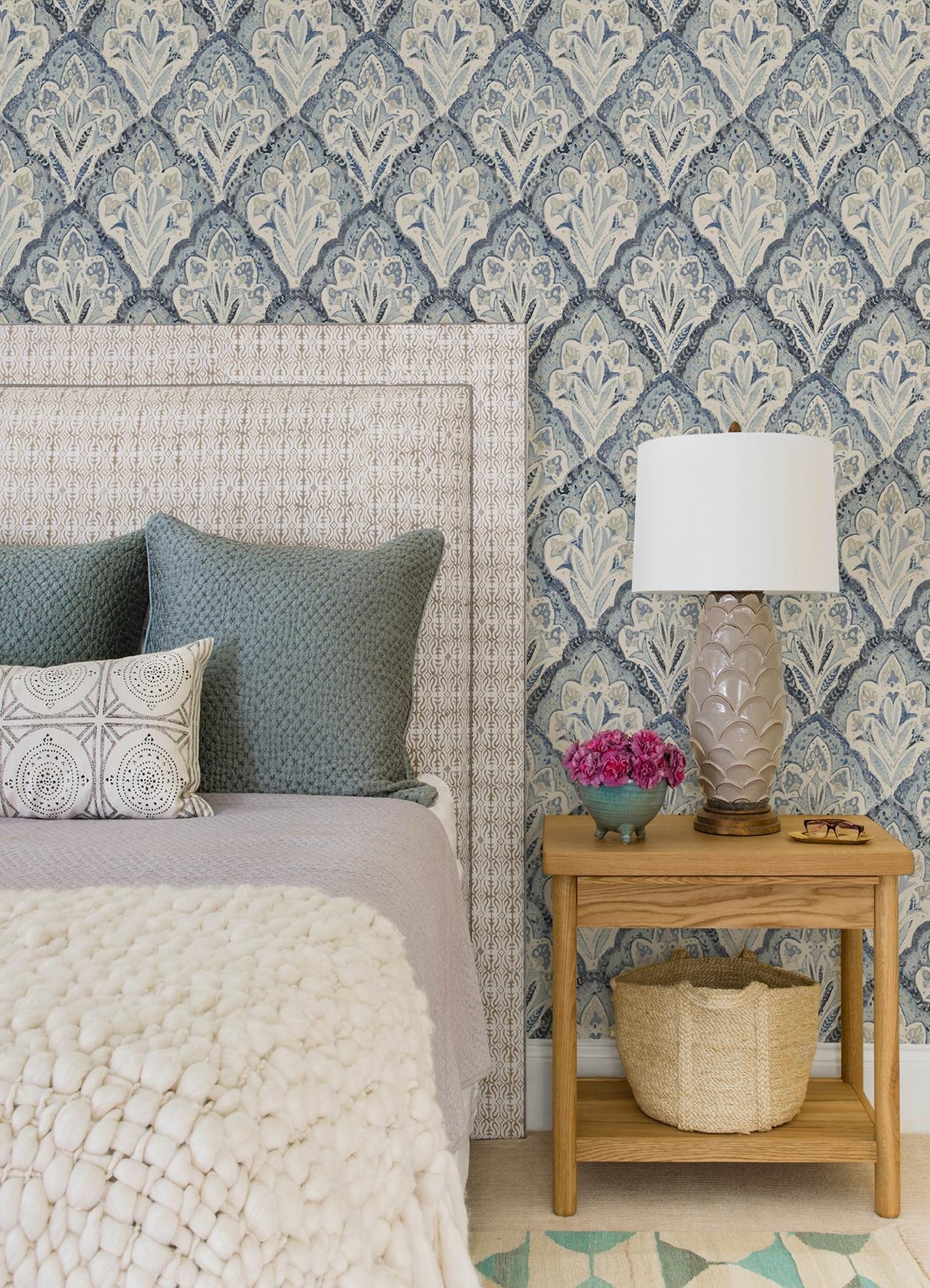 York Mimir Blue Quilted Damask Wallpaper