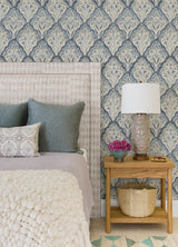 York Mimir Blue Quilted Damask Wallpaper