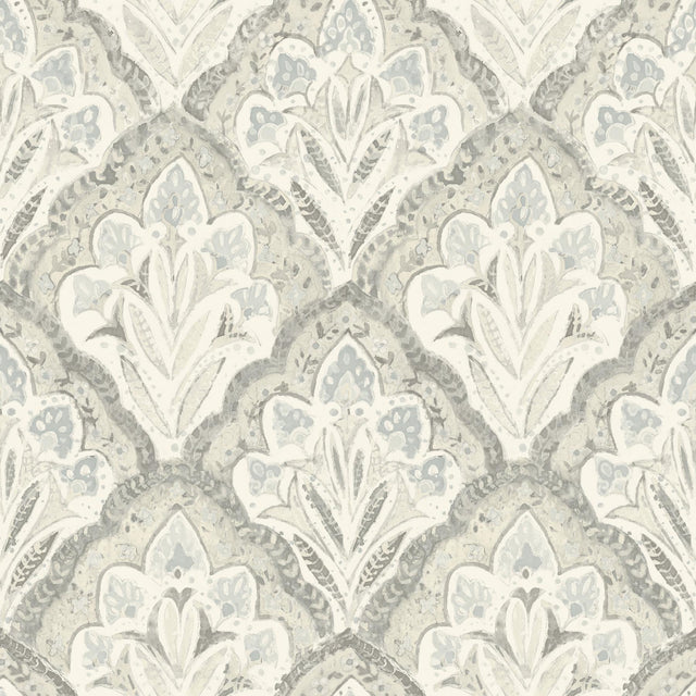 York Mimir Grey Quilted Damask Wallpaper