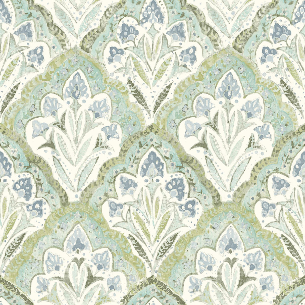 York Mimir Aquamarine Quilted Damask Wallpaper