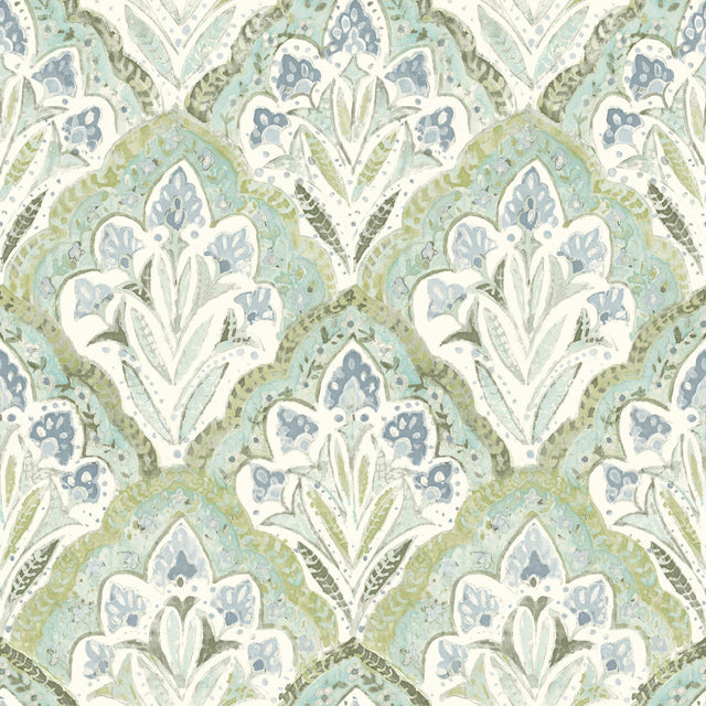 York Mimir Aquamarine Quilted Damask Wallpaper