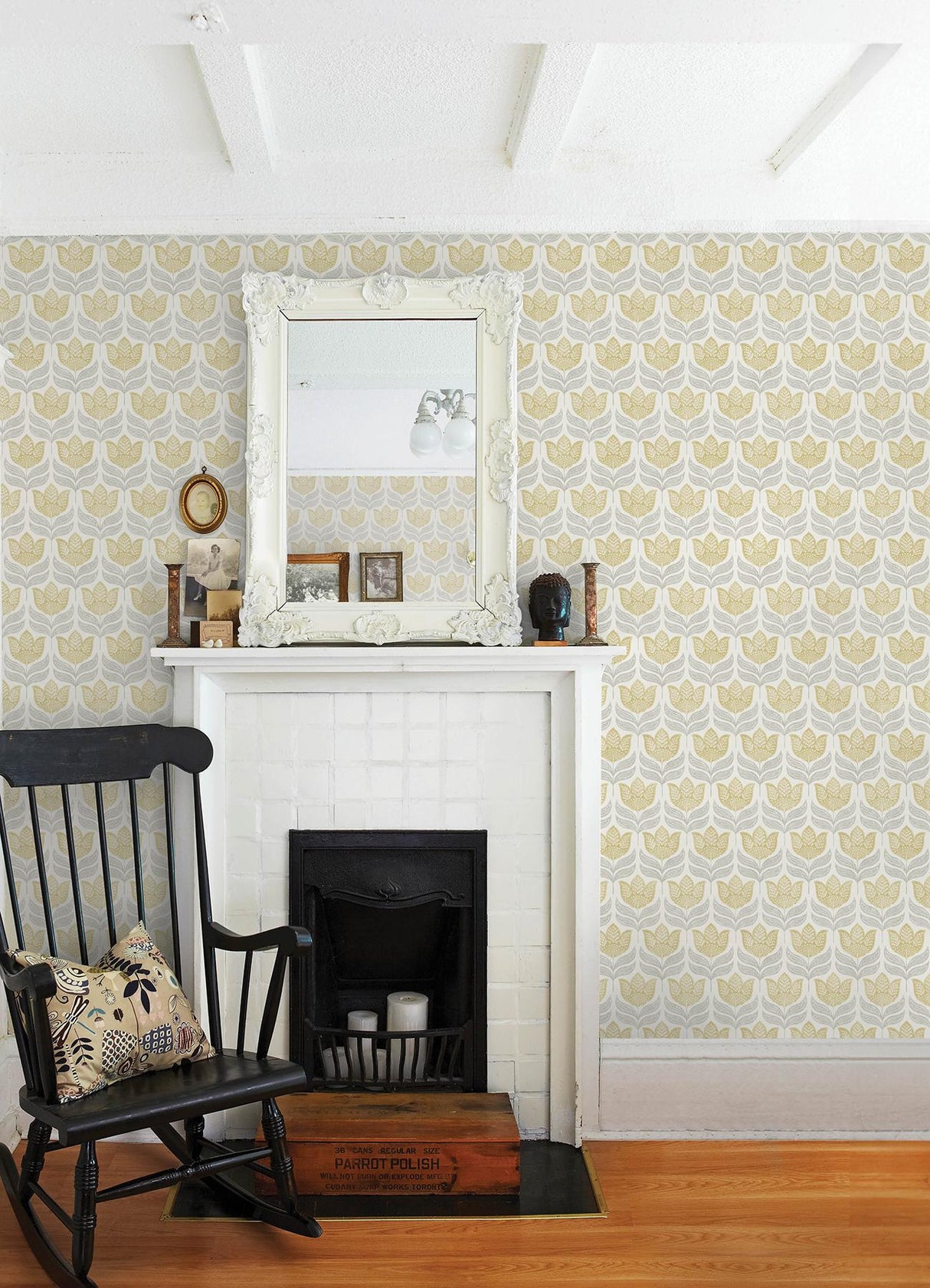 York Cathal Mustard Tulip Block Print Wallpaper