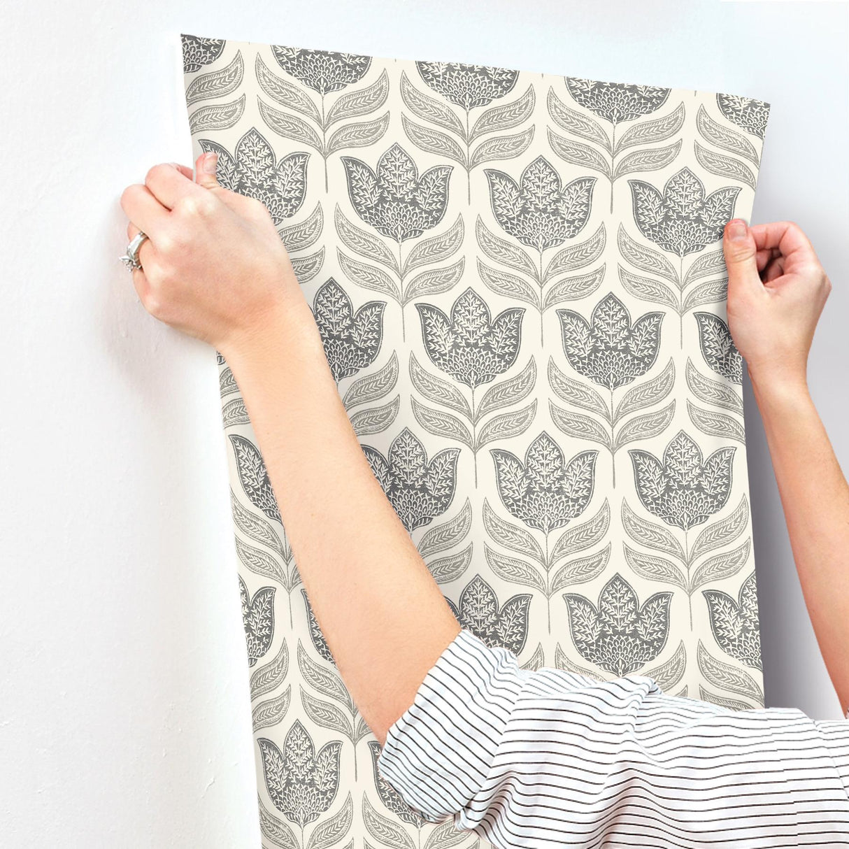 York Cathal Charcoal Tulip Block Print Wallpaper