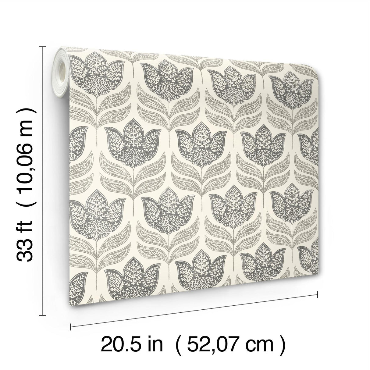 York Cathal Charcoal Tulip Block Print Wallpaper