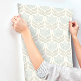 York Cathal Aqua Tulip Block Print Wallpaper