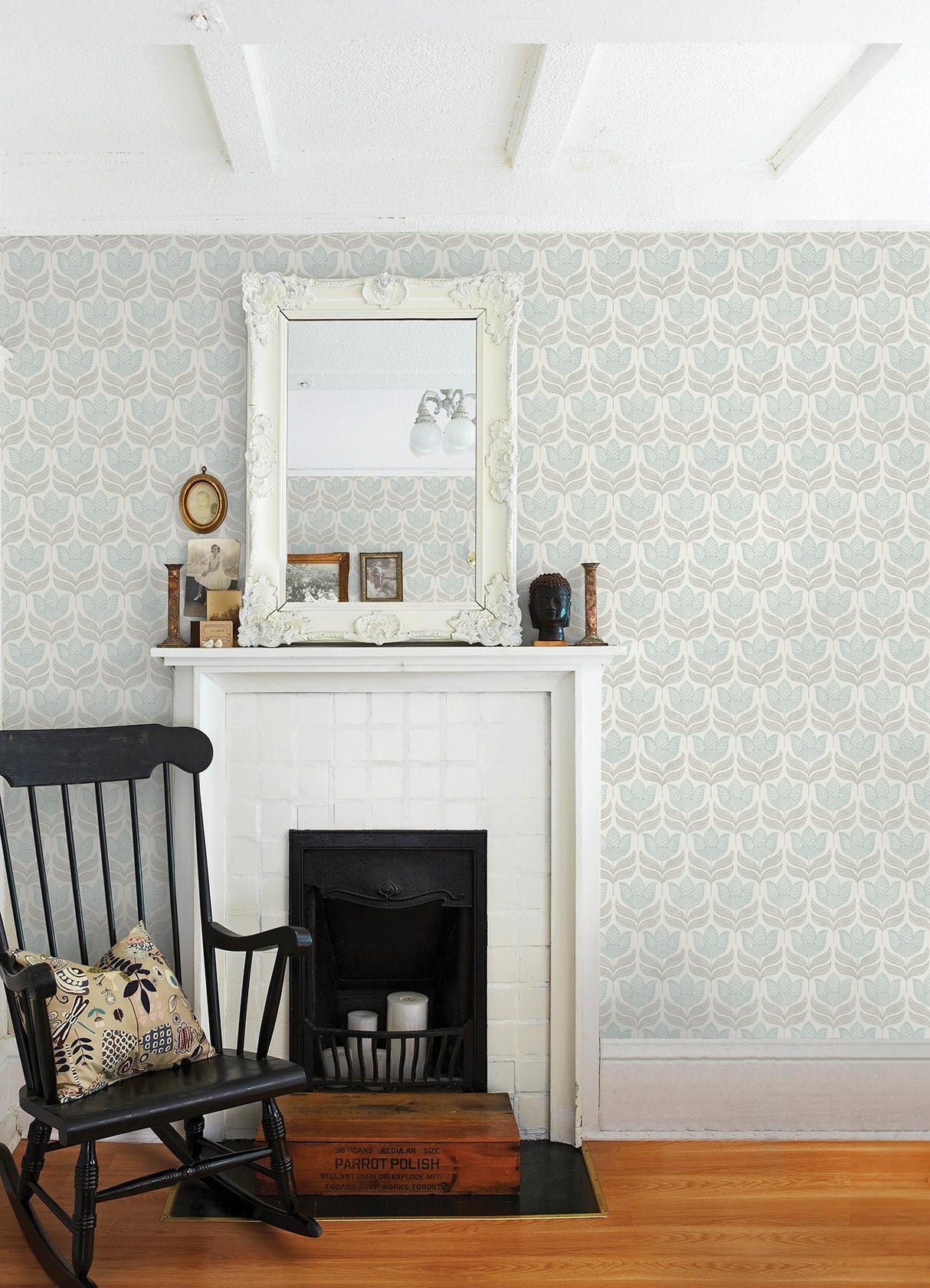 York Cathal Aqua Tulip Block Print Wallpaper
